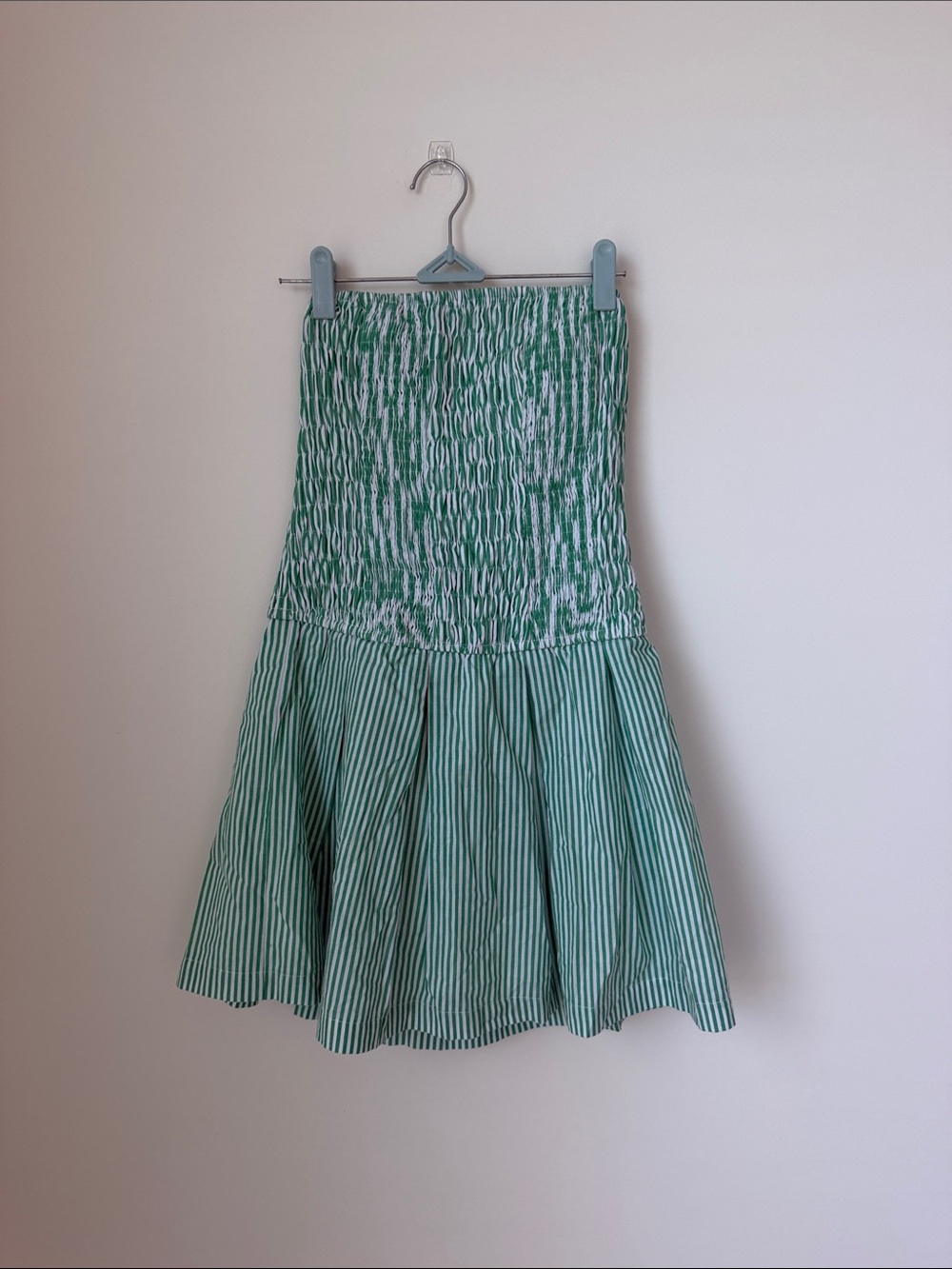 Green Striped Strapless Mini Dress